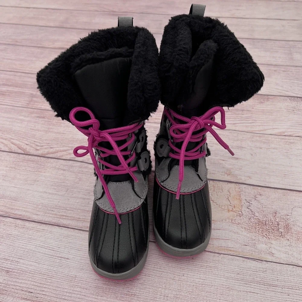 Totes Adventure Gear Shelby Black /Gray Winter Snow Boots Girls Size 12 Med